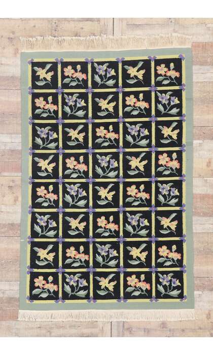 4 x 6 Vintage Chinese Floral Kilim Rug 78026