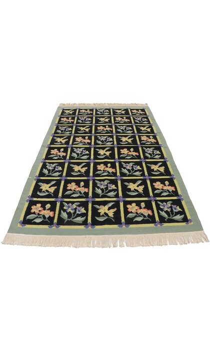 4 x 6 Vintage Chinese Floral Kilim Rug 78026