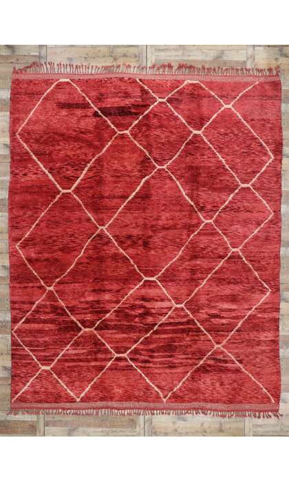 11 x 13 Modern Red Beni Mrirt Moroccan Rug 21156