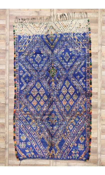 7 x 12 Vintage Blue Beni Mguild Moroccan Rug 21279