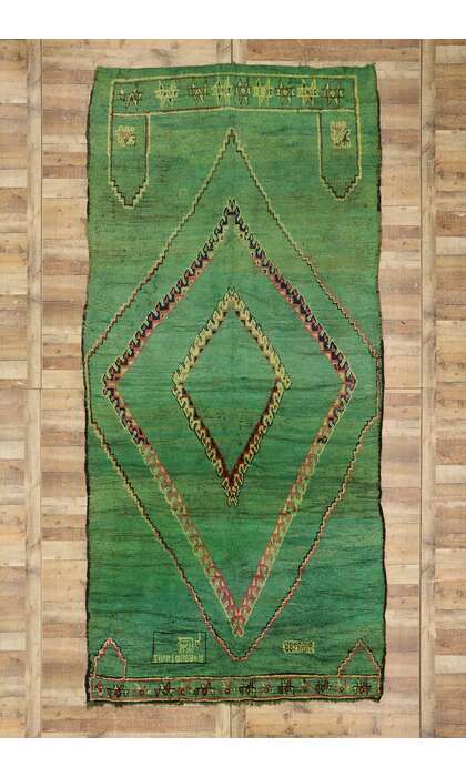 6 x 13 Vintage Green Moroccan Rug 21482