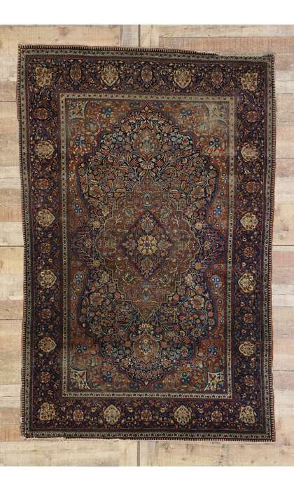 4 x 7 Antique Persian Kashan Rug 21688