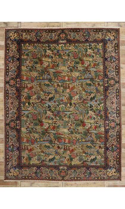 11 x 15 Antique Persian Tabriz Village Pictorial Rug with Signature 77660