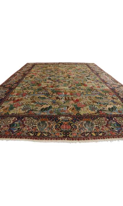 11 x 15 Antique Persian Tabriz Village Pictorial Rug with Signature 77660