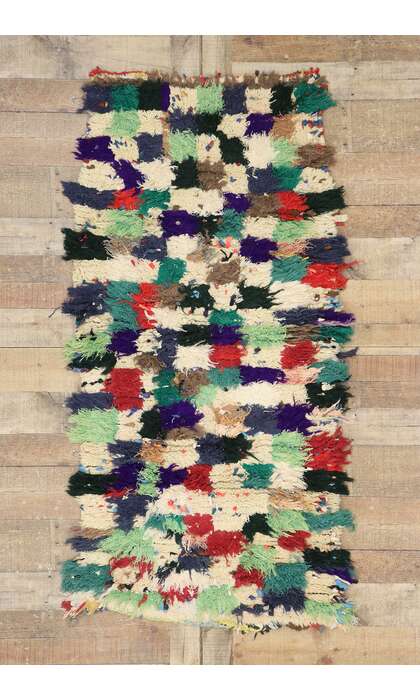 3 x 6 Vintage Berber Moroccan Boucherouite Rug with Modern Cubist Style 21537