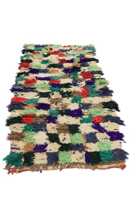 3 x 6 Vintage Berber Moroccan Boucherouite Rug with Modern Cubist Style 21537