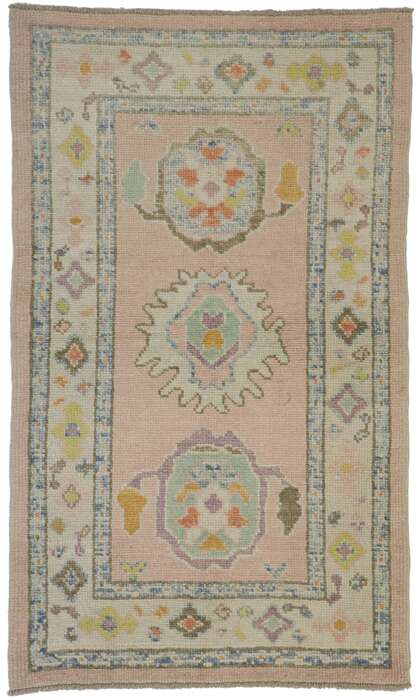 3 x 5 Colorful Pink Turkish Oushak Rug 53596