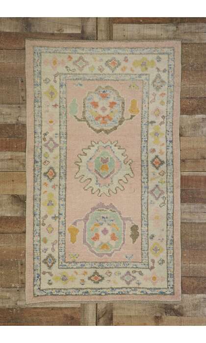 3 x 5 Colorful Pink Turkish Oushak Rug 53596