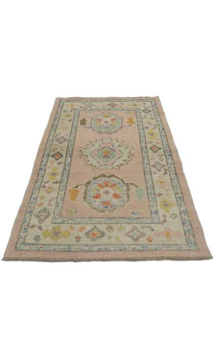 3 x 5 Colorful Pink Turkish Oushak Rug 53596