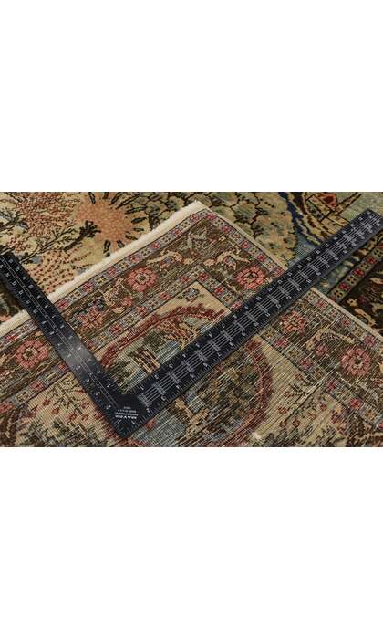 9 x 12 Distressed Antique Persian Tabriz Pictorial Rug with Cartouche Border 53653