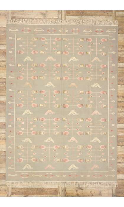 9 x 12 Vintage Oltenian Romanian Floral Kilim Rug 77966