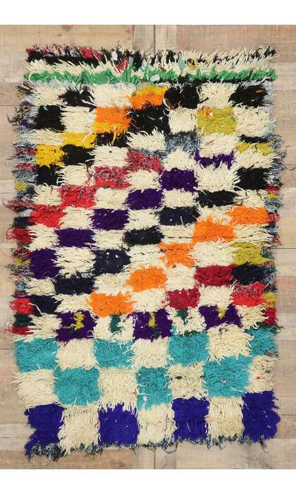 4 x 5 Vintage Berber Moroccan Azilal Rug with Modern Cubist Style 21592