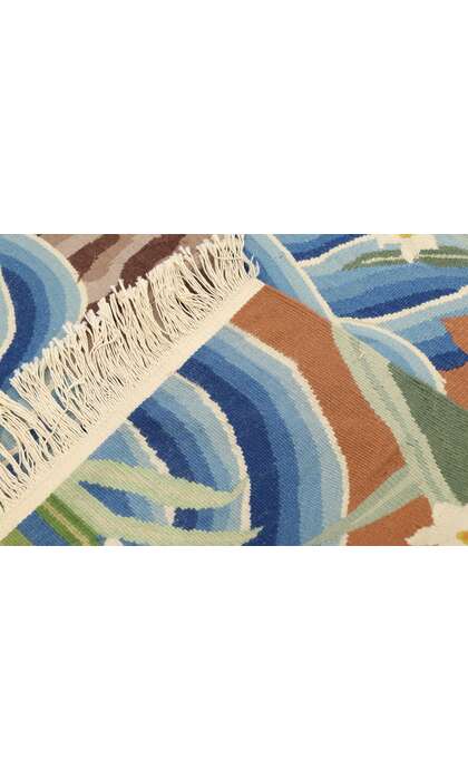 4 x 6 Vintage Kilim Rug Japanese Waterfall Tapestry Inspired by Katsushika Hokusai 77937