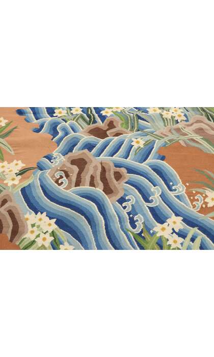 4 x 6 Vintage Kilim Rug Japanese Waterfall Tapestry Inspired by Katsushika Hokusai 77937