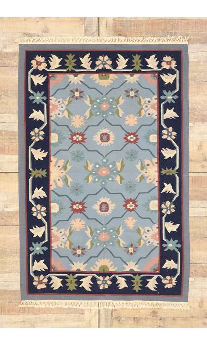 4 x 6 Vintage Romanian Floral Kilim Rug with Folk Art Cottage Style 77954