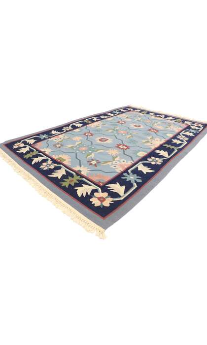 4 x 6 Vintage Romanian Floral Kilim Rug with Folk Art Cottage Style 77954