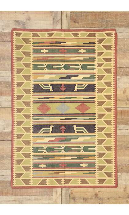 4 x 6 Vintage Indian Stone Wash Dhurrie Rug with Tribal Style 77989