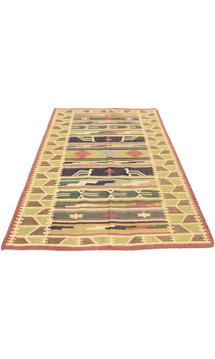 4 x 6 Vintage Indian Stone Wash Dhurrie Rug with Tribal Style 77989