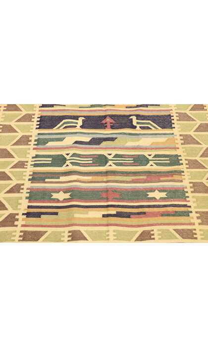 4 x 6 Vintage Indian Stone Wash Dhurrie Rug with Tribal Style 77989