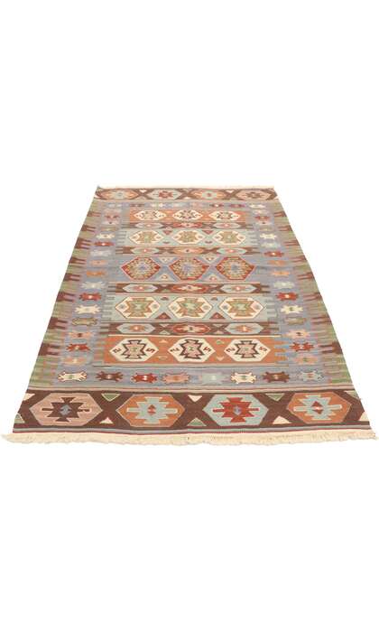 4 x 6 Vintage Persian Shiraz Kilim Rug with Bohemian Tribal Style 77992