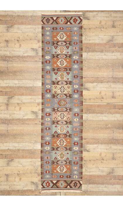 2 x 10 Vintage Persian Shiraz Kilim Runner with Bohemian Tribal Style 77993