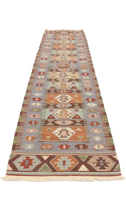 2 x 10 Vintage Persian Shiraz Kilim Runner with Bohemian Tribal Style 77993