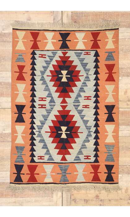 4 x 6 Vintage Persian Shiraz Kilim Rug 77994