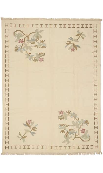 9 x 12 Vintage Oltenian Romanian Floral Kilim Rug 78000