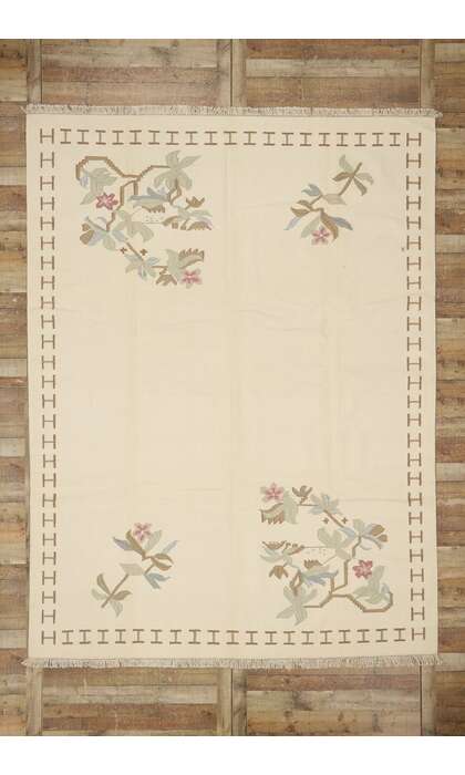 9 x 12 Vintage Oltenian Romanian Floral Kilim Rug 78000