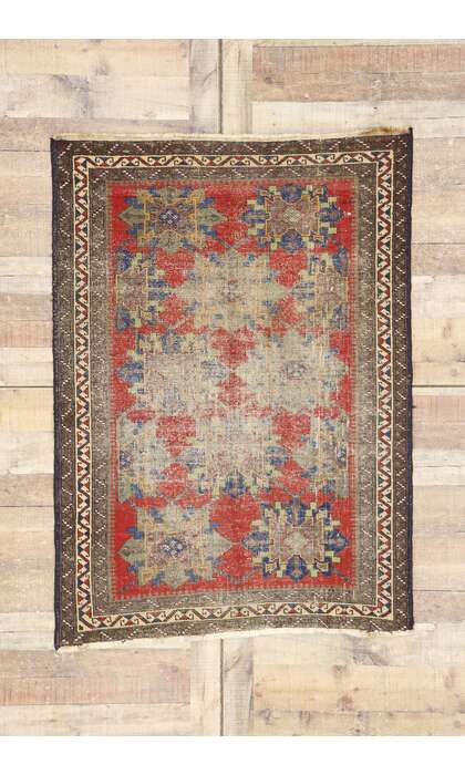 4 x 5 Antique-Worn Persian Karabagh Rug 78003