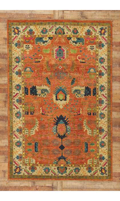 6 x 9 Contemporary Orange Oushak Rug 80356