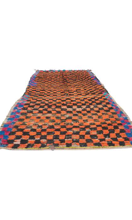 4 x 9 Vintage Checkered Moroccan Azilal Rug 21507