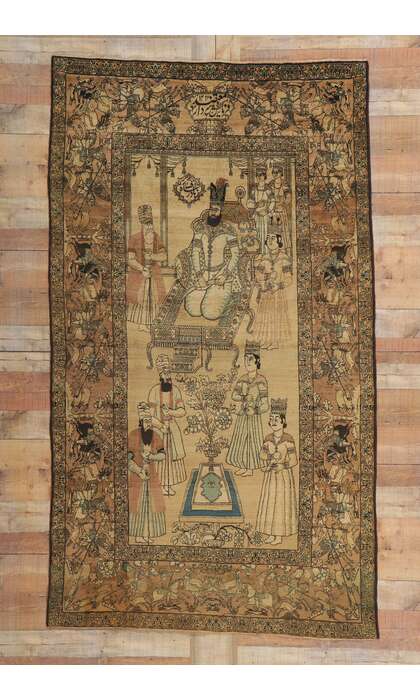 4 x 8 Antique Persian Kerman Pictorial Rug 73703 w