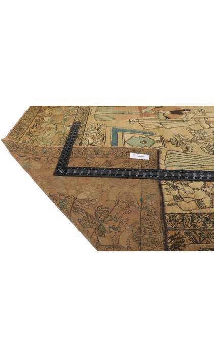 4 x 8 Antique Persian Kerman Pictorial Rug 73703 backside