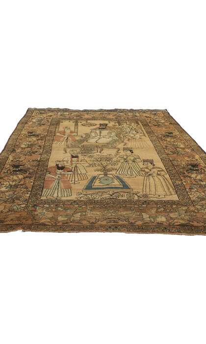 4 x 8 Antique Persian Kerman Pictorial Rug 73703 floor
