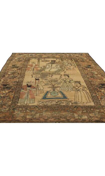 4 x 8 Antique Persian Kerman Pictorial Rug 73703 texture