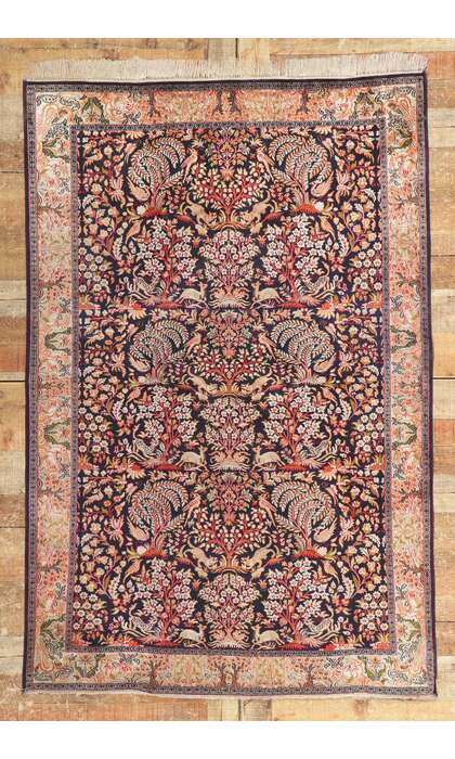 4 x 6 Vintage Persian Silk Qum Rug 78239