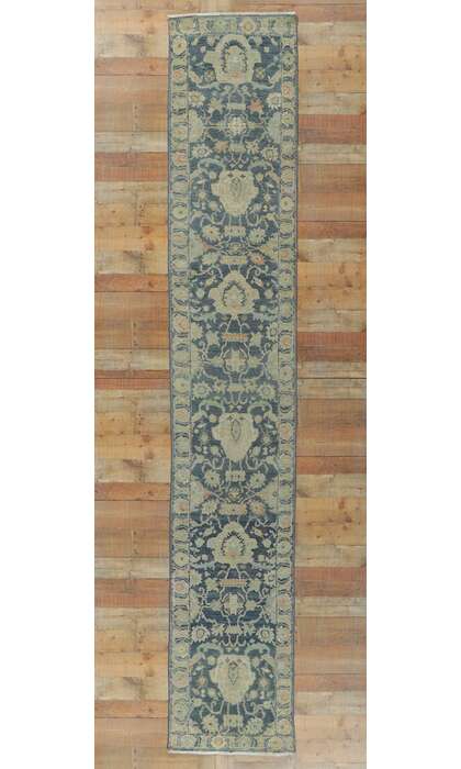 2 x 14 Modern Blue Oushak Rug Runner 30829