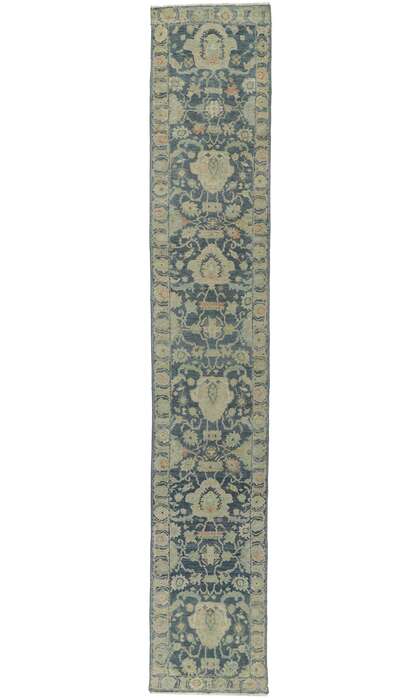 2 x 14 Modern Blue Oushak Rug Runner 30829