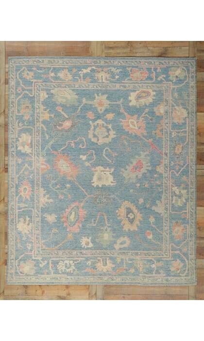 8 x 10 Colorful Blue Oushak Rug 80896
