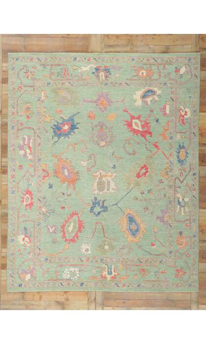8 x 10 Colorful Green Oushak Rug 80901