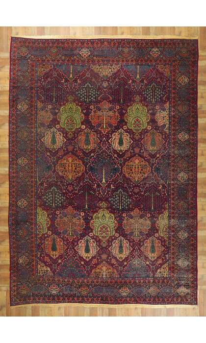 13 x 19 Antique Persian Yazd Rug 78356