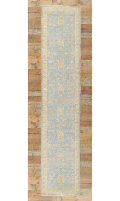 3 x 12 Colorful Blue Oushak Runner 80976