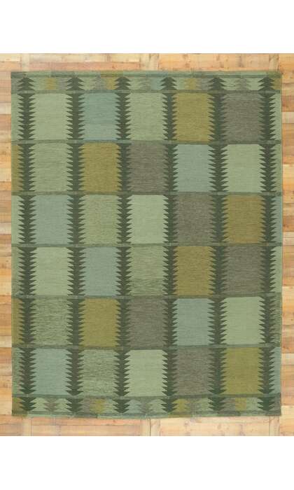 9 x 12 Scandinavian Modern Green Swedish Inspired Kilim Rug 30842