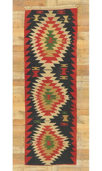 3 x 8 Vintage Persian Shiraz Kilim Rug 77601