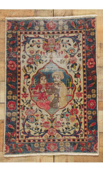 2 x 2 Antique Persian Tabriz Pictorial Rug 61213