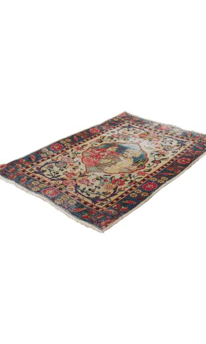 2 x 2 Antique Persian Tabriz Pictorial Rug 61213