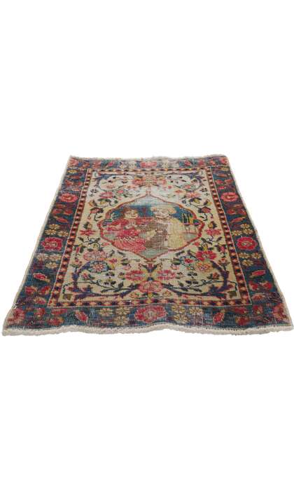 2 x 2 Antique Persian Tabriz Pictorial Rug 61213