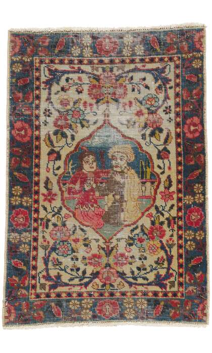 2 x 2 Antique Persian Tabriz Pictorial Rug 61213