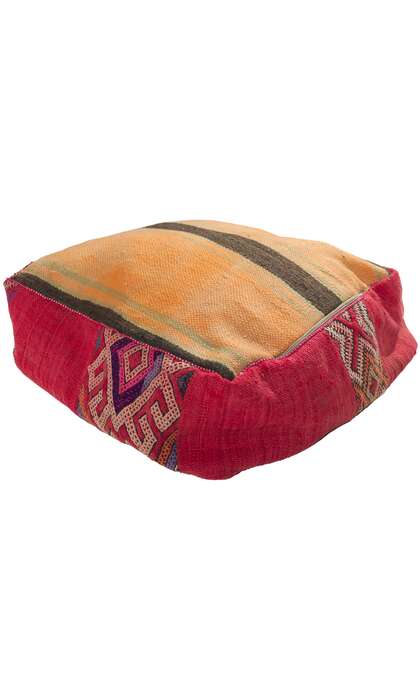 2 x 2 x 1 Vintage Moroccan Kilim Floor Pouf 78439